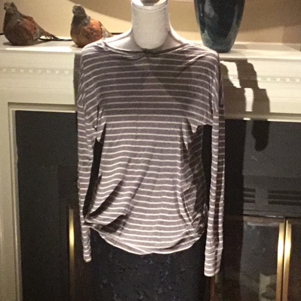 Soft, stripe tee, thumb holes in sleeves.